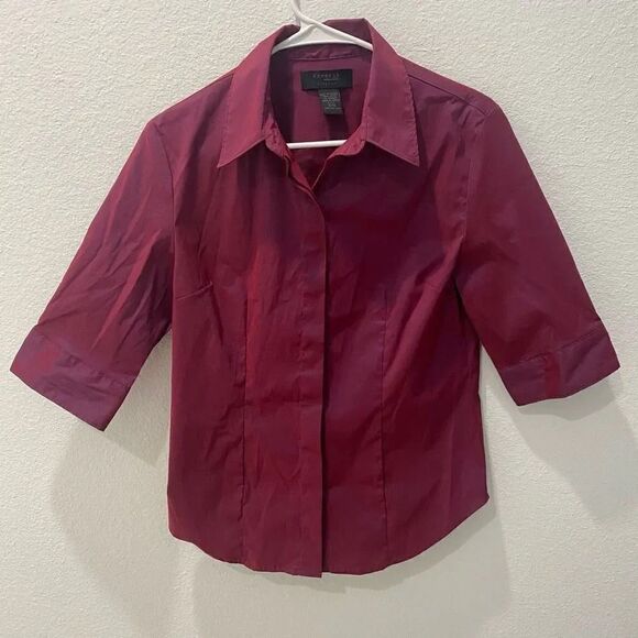 Express Burgandy/Pink Iridescent Button Up Shirt Size 9/10 - Picture 1 of 5